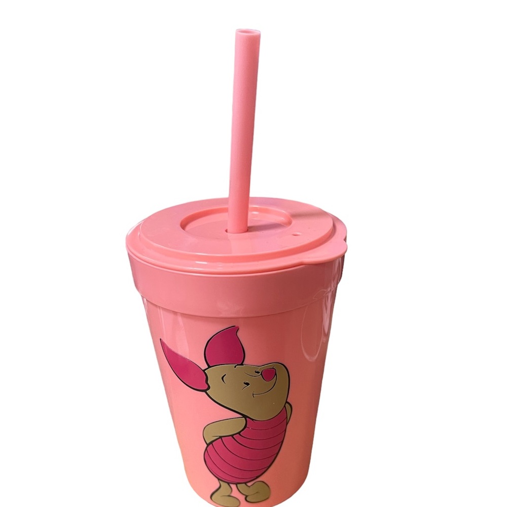 Piglet Pink Plastic Cup with Straw